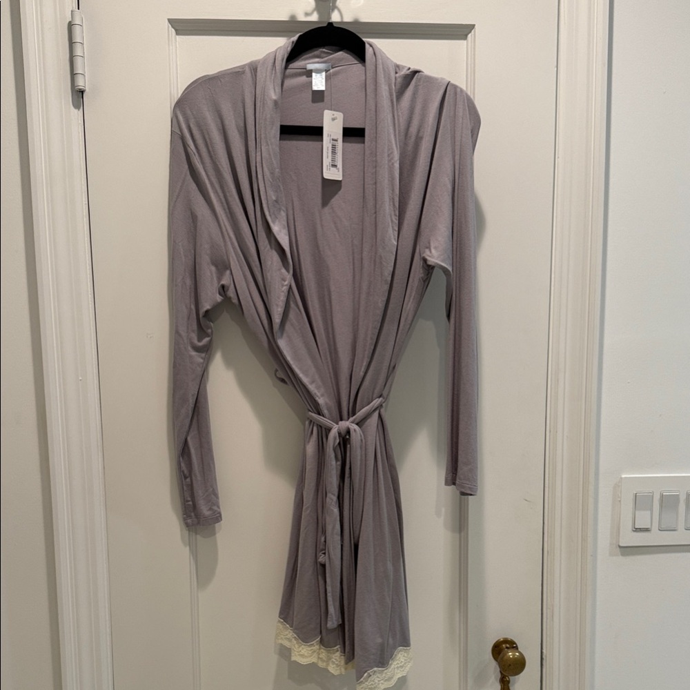Eberjey Soft Gray Robe with Lace Hem